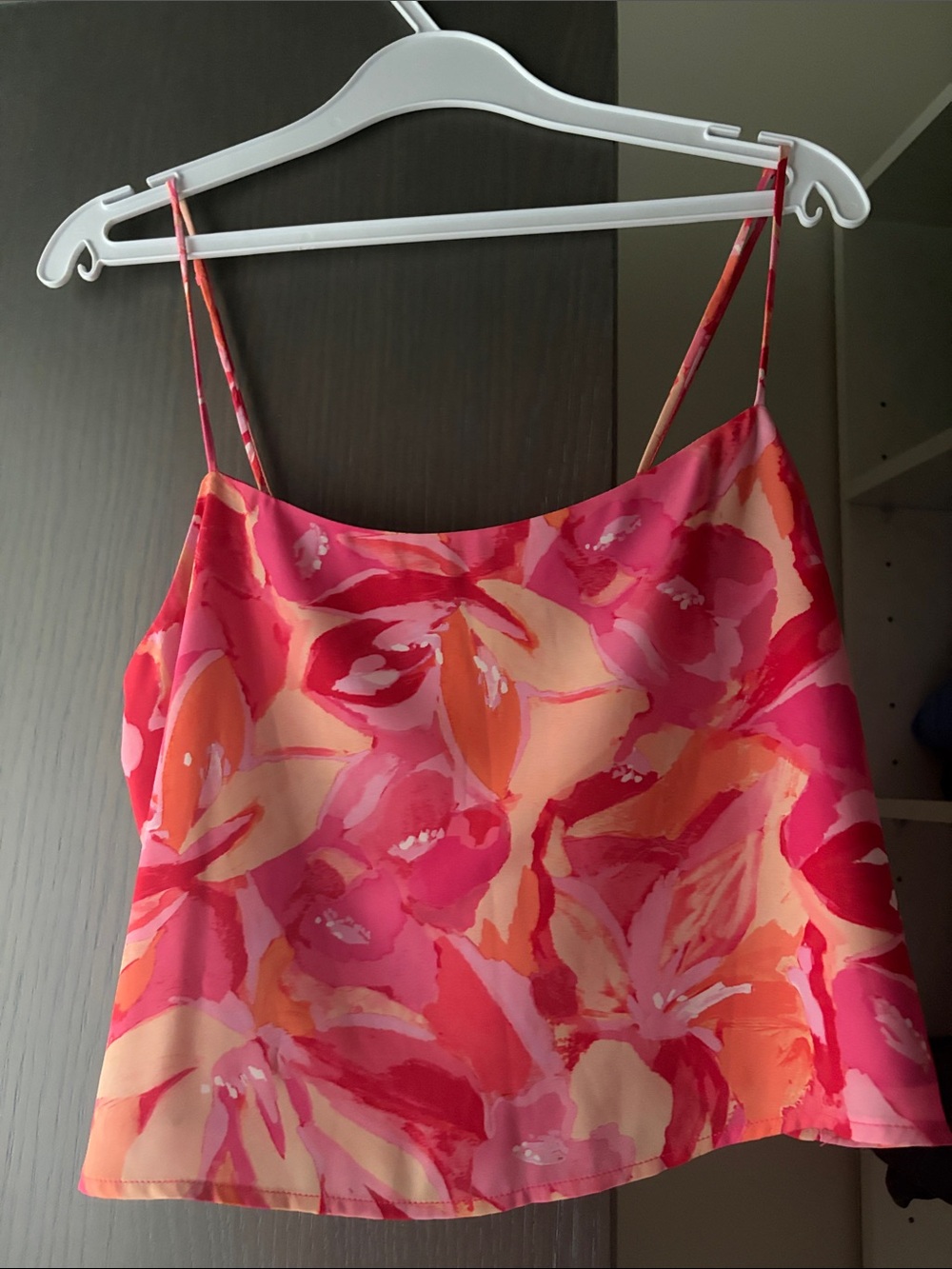 DYNAMITE Pink & Coral Floral Satin Cami Top